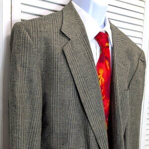 Mens Silk Plaid Tweed Sport Coat Blazer 44R Bachrach Brown Two Button Casual